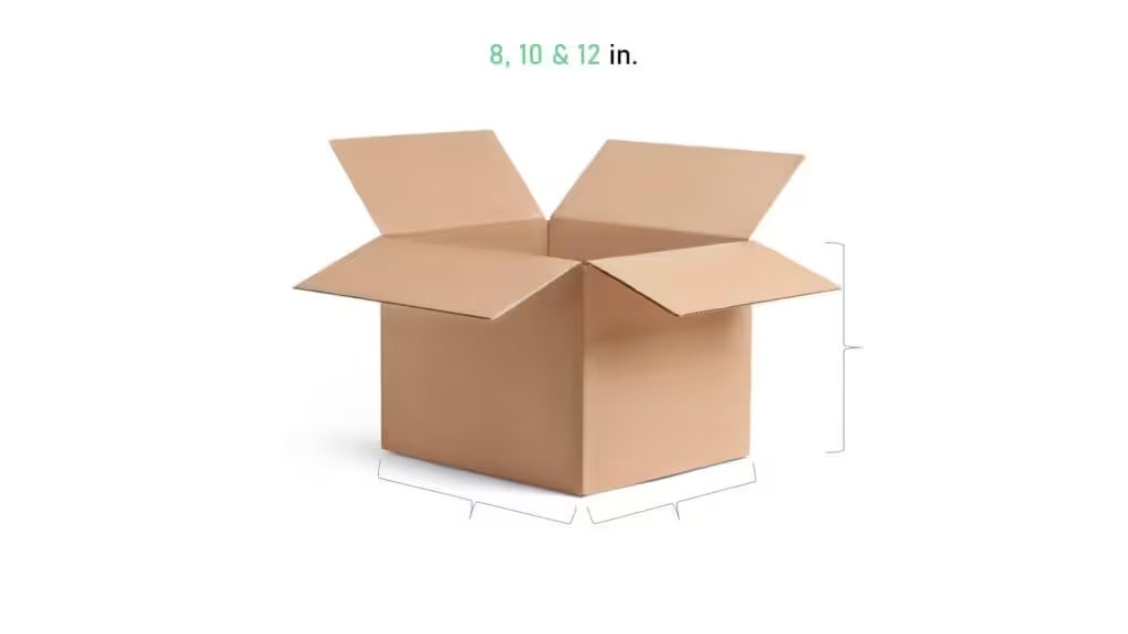Cardboard shipping box with 8, 10, 12 inch dimensions