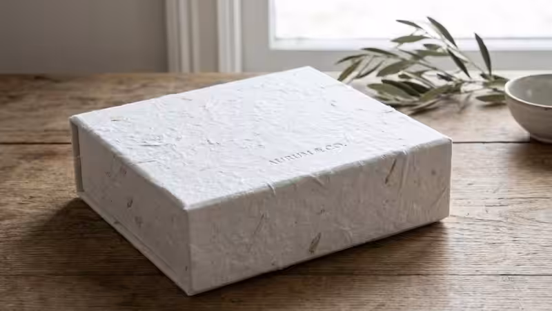a white textured paper box