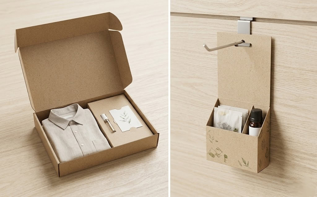 Top-tuck boxes and five-panel hanger tab boxes