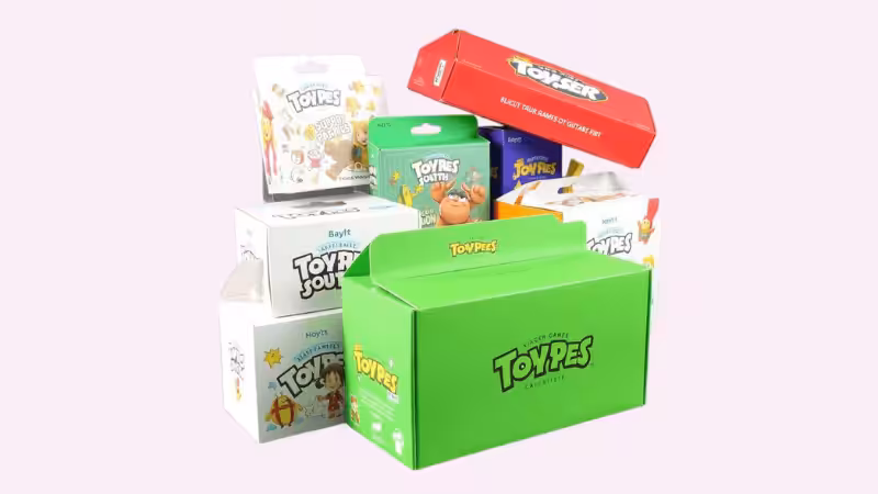 different colorful cardboard boxes in various designs
