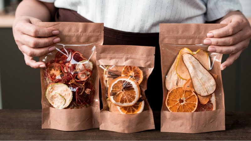 Flexible packaging bags with dried fruits
