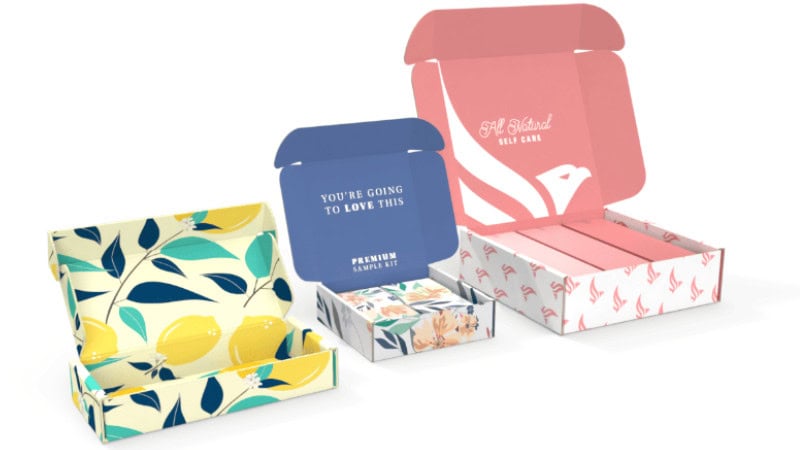 three mailer boxes made of cardboard in different designs