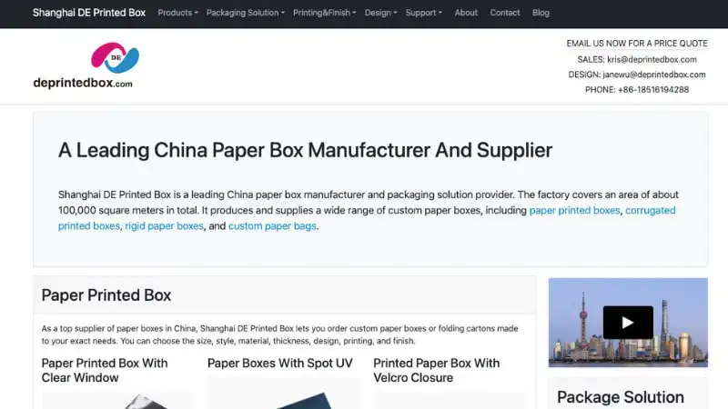 the Home Page of Shanghai DE Printed Box Co., Ltd.