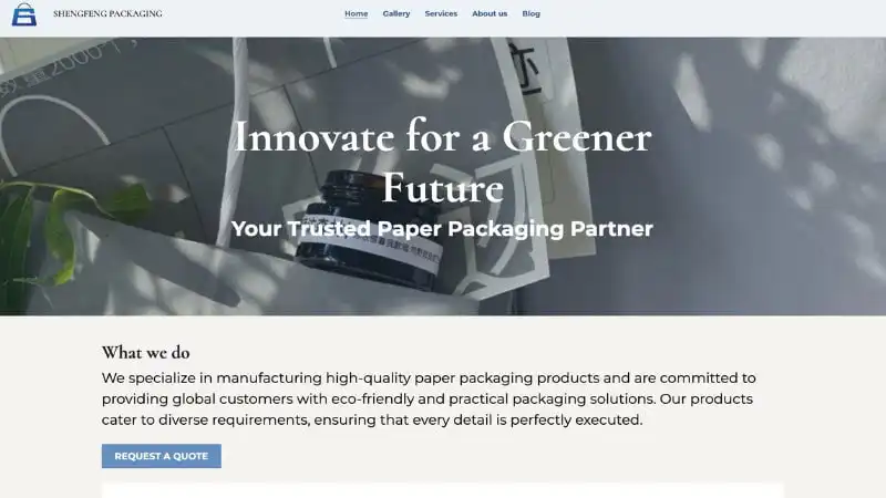 the home page of ShengFeng Packaging