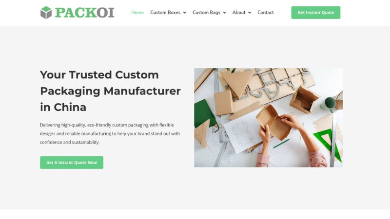 the Home page of Packoi Printing