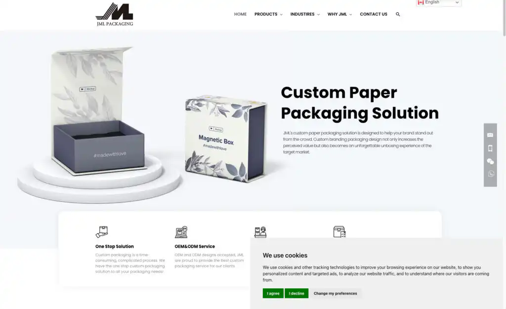 the home page of JML Paper Bag