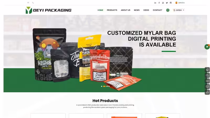 the home page of Deyin Packaging