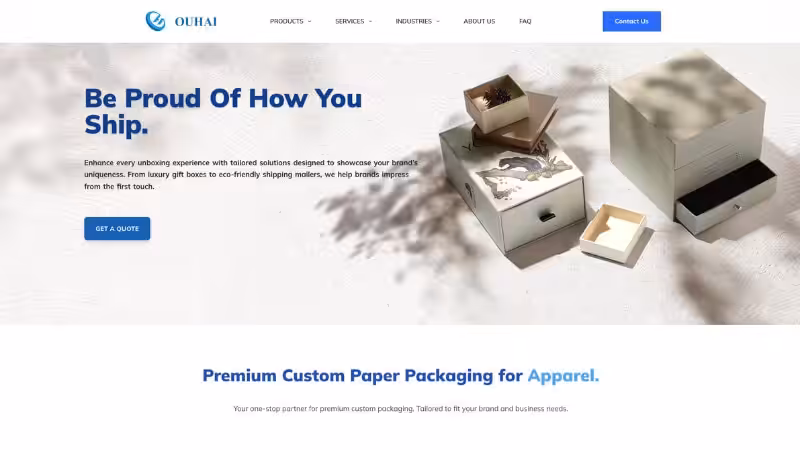 the home page of Ouhai Packaging