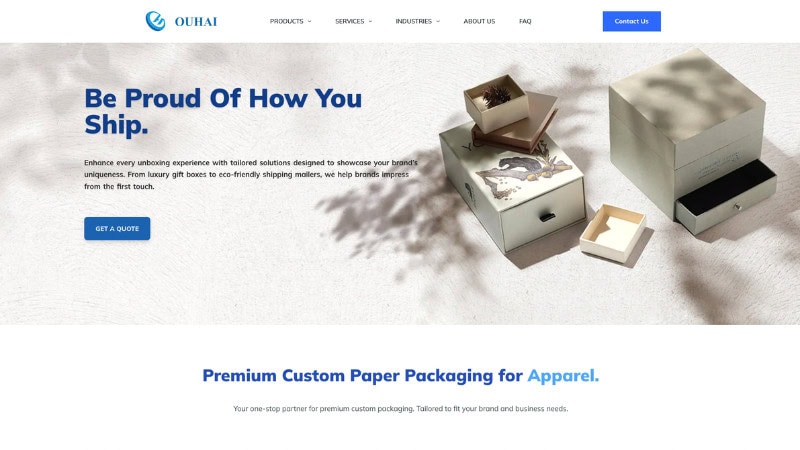 the home page of Ouhai Packaging