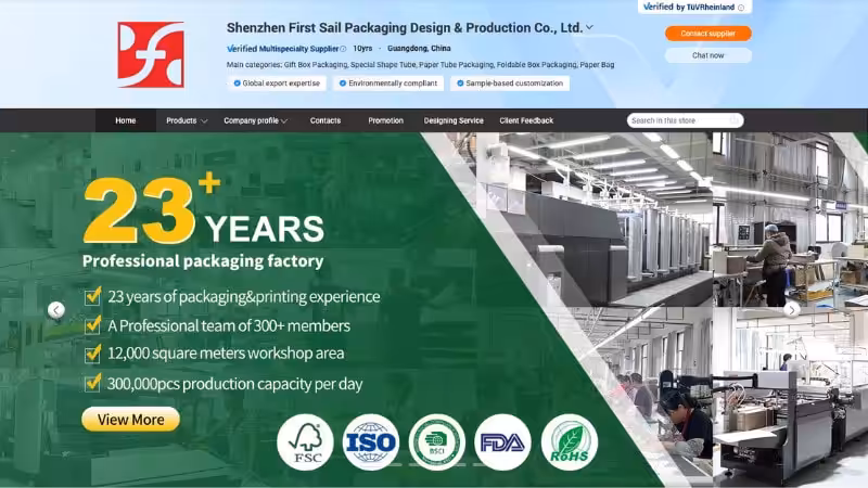 the home page of First Sail Packaging