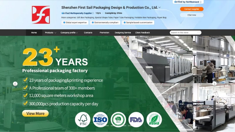 the home page of First Sail Packaging