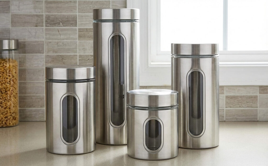 Stainless steel kitchen storage jars