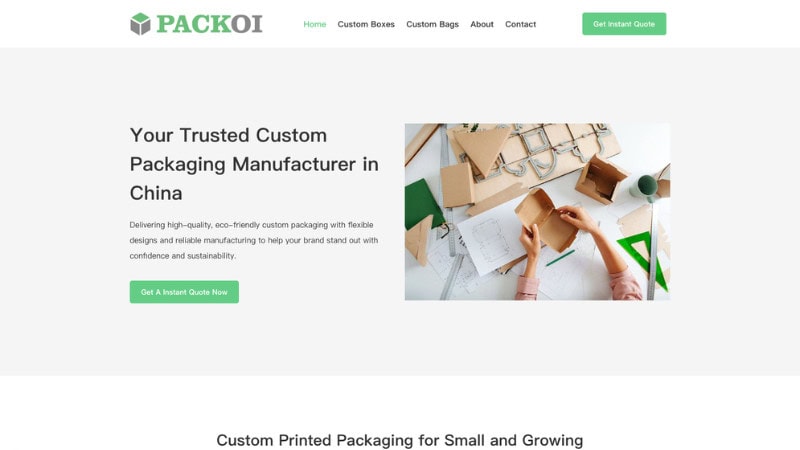 the homepage of packoi