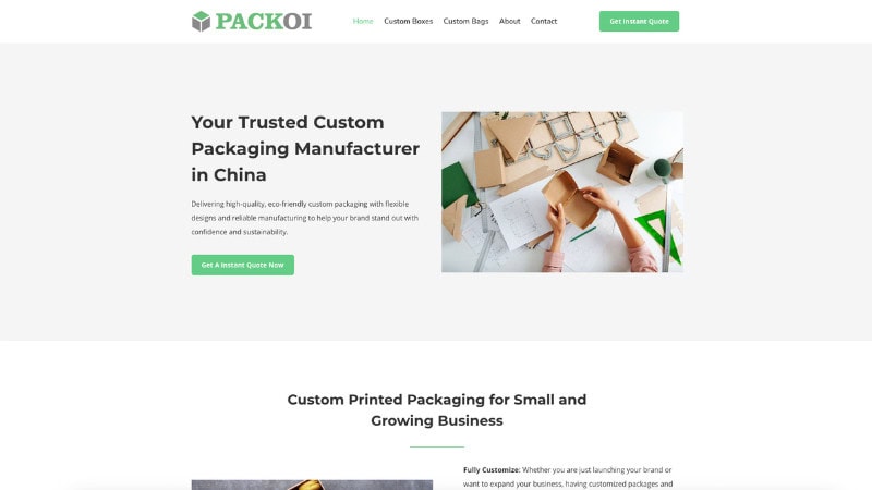 the home page of packoi