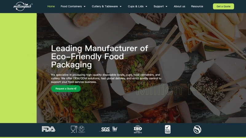 the home page of Ningbo MillionPack