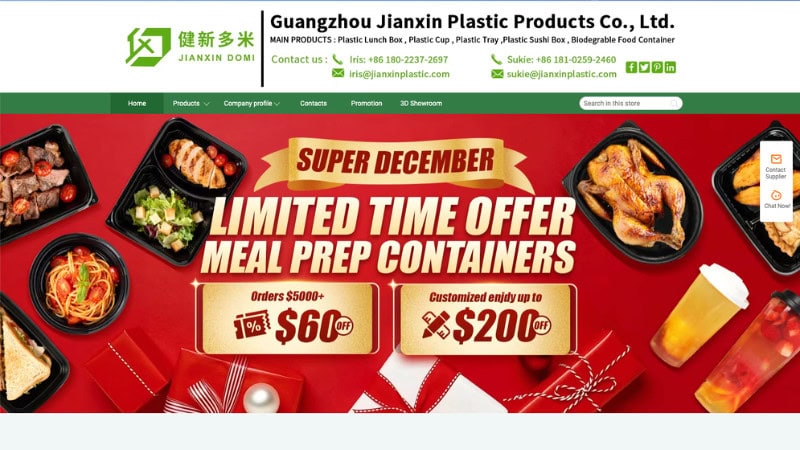 the home page of Guangzhou Jianxin Plastic Products