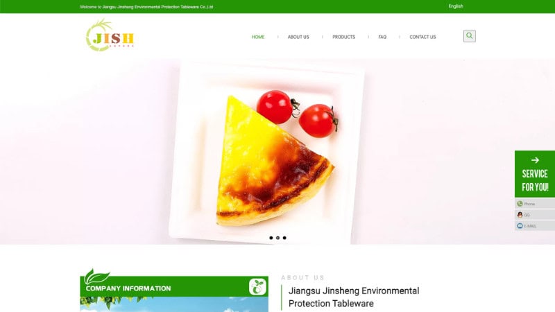 the home page of Jiangsu Jinsheng Environmental Protection Tableware