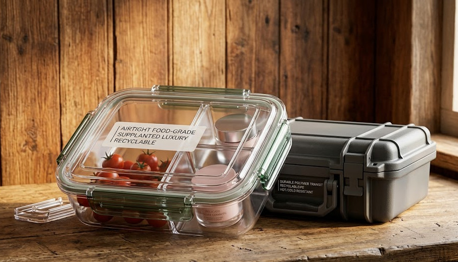 Airtight, durable and recyclable plastic food containers with temperature-resistant design, ideal for food and cosmetic storage.