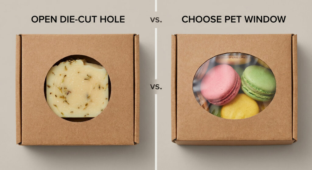 Furos recortados no design da embalagem
