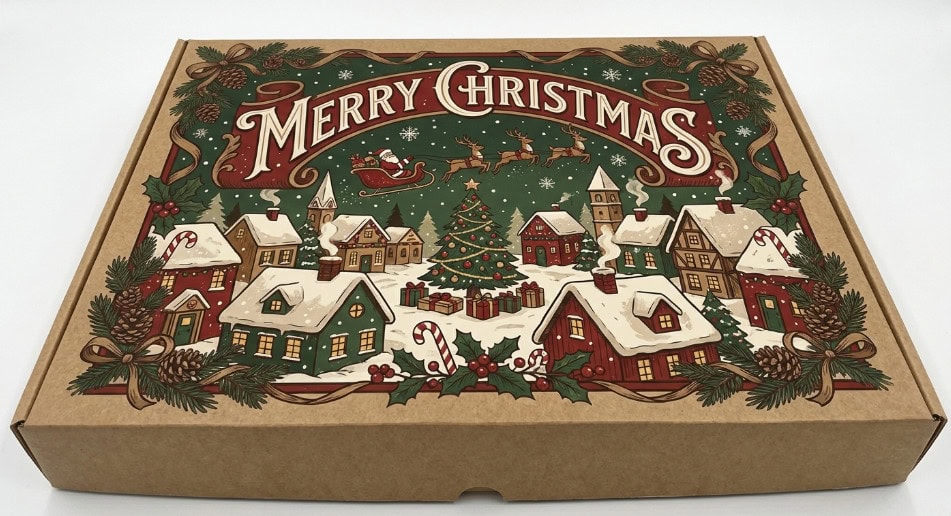 christmas gift packaging box with festive design