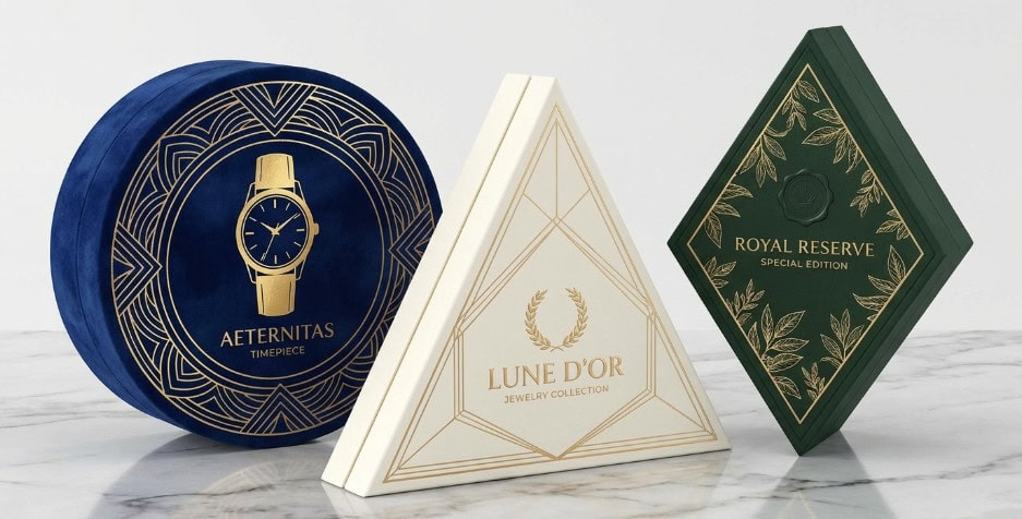 round, diamond, and triangular custom shape packaging box