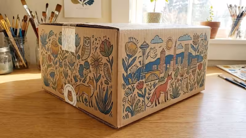 a shipping box design with artist
