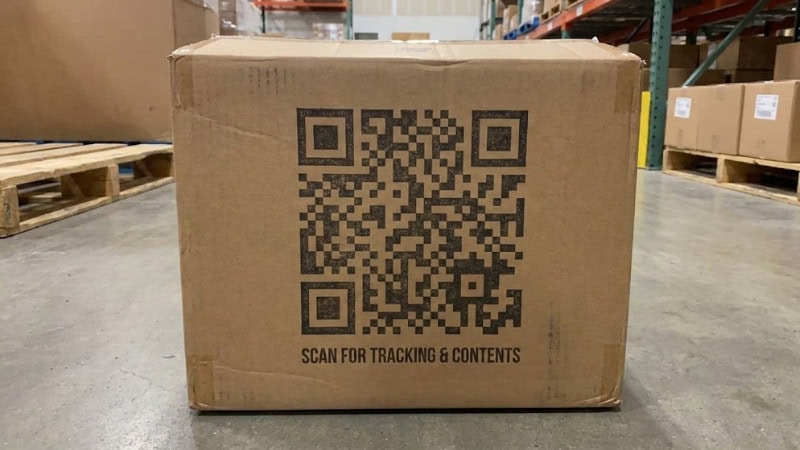 a shipping box with QR code