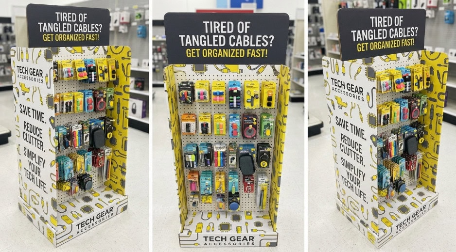 benefit focused pos display box with clear messaging