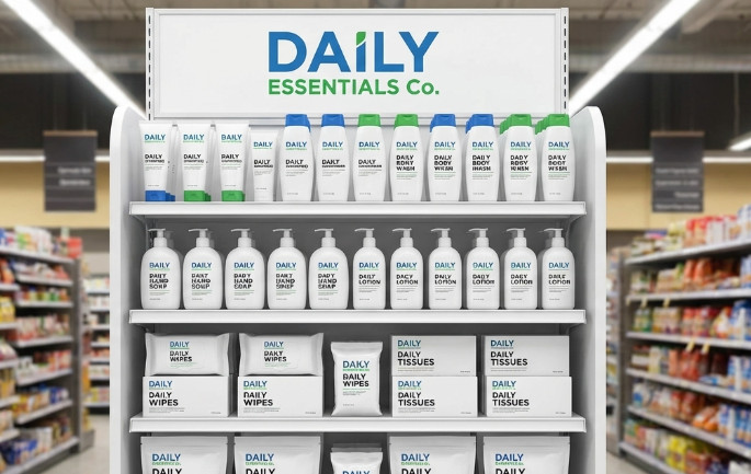 brand centric endcap display box with logo prominently featured