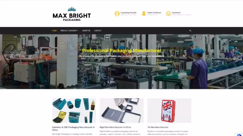the home page of Max Bright Packaging Ltd