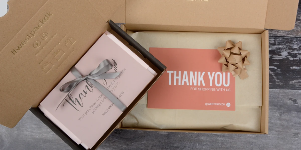 shipping box with thank you card