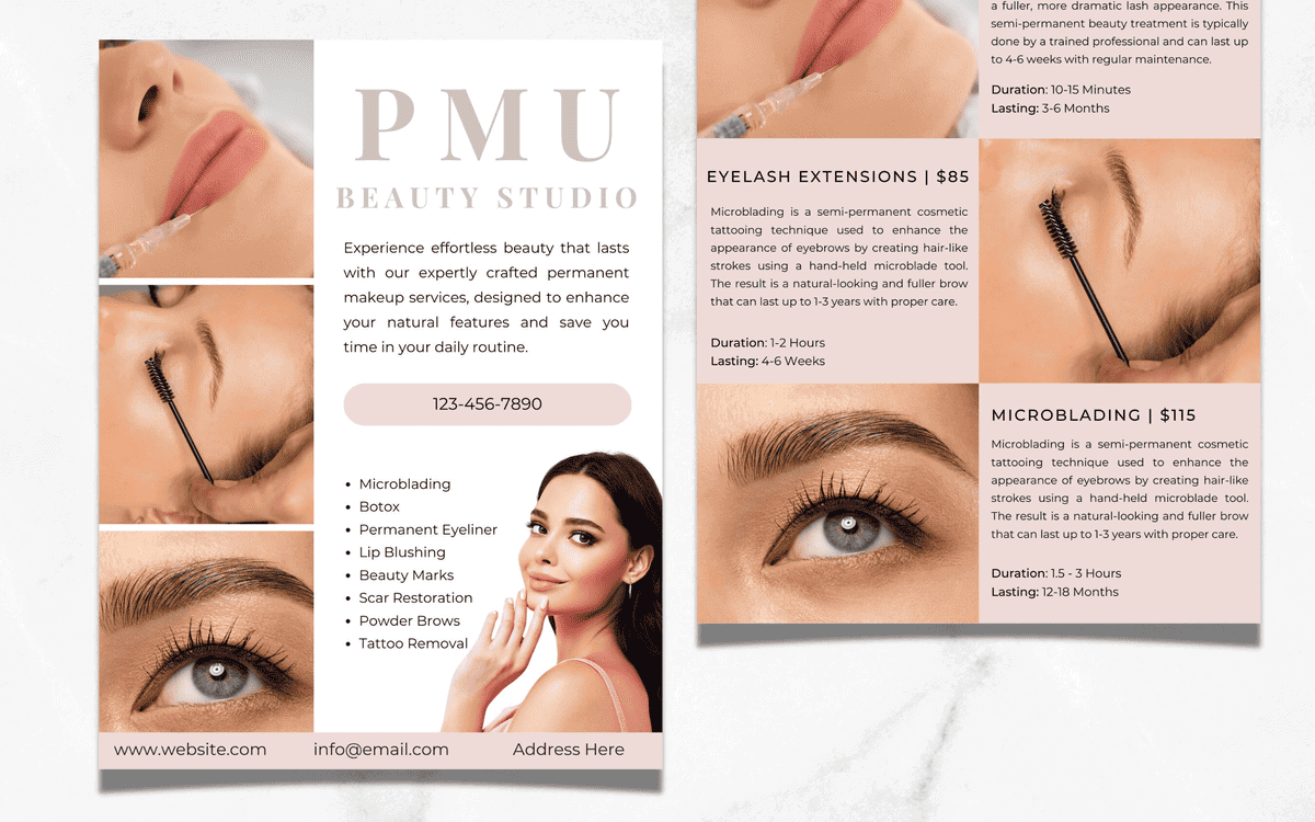 PMU Beauty Flyer Brand Awareness Templates Hair Nail Makeup 