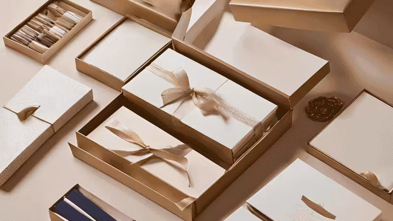 An open stationery gift box
