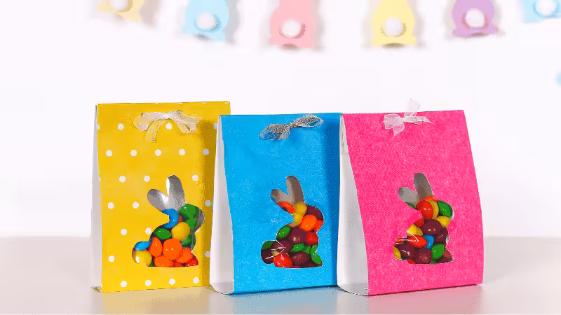 colorful paper gift bags with rabbit pattern