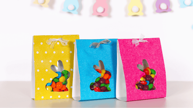 colorful paper gift bags with rabbit pattern