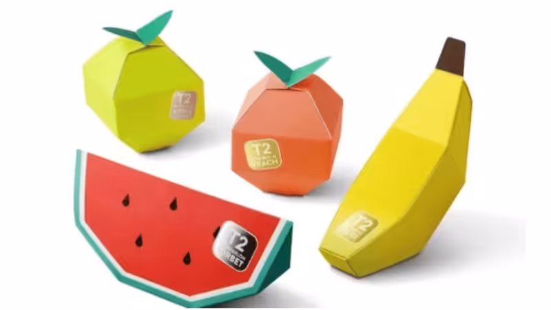 A die-cut box shaped like a fruit