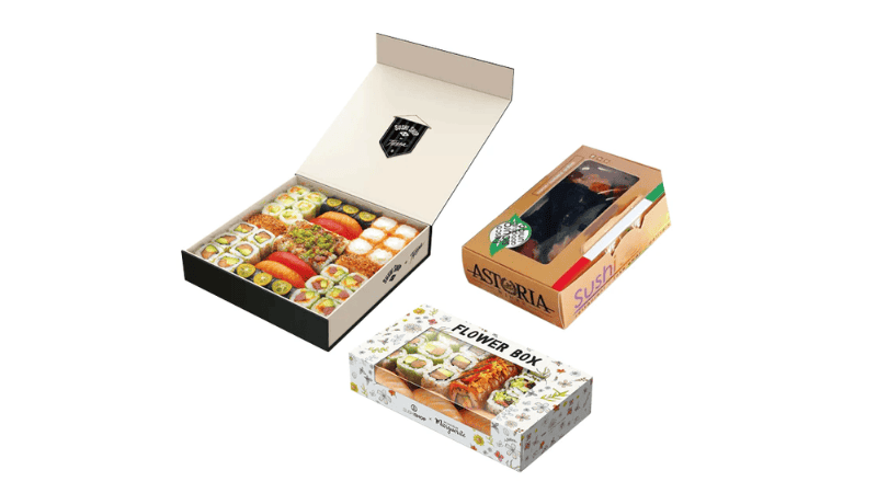 cardboard food packaging within sushi