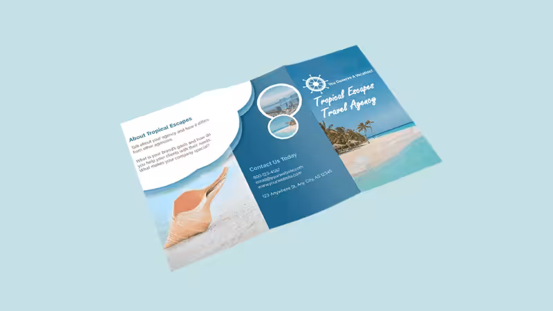 brochure with blue images