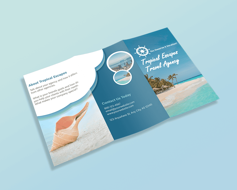 brochure with blue images