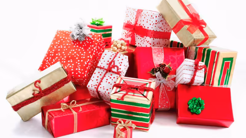 Christmas gift box with ribbons