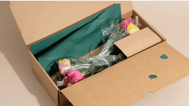 flower box with packaging fillers