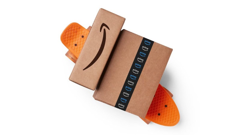 Amazon packaging on a skateboarding