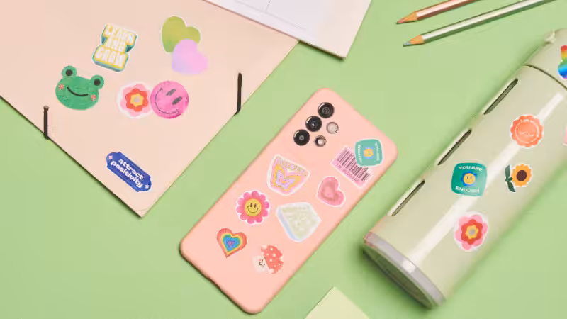 stickers used on cardboard, phone, thermos