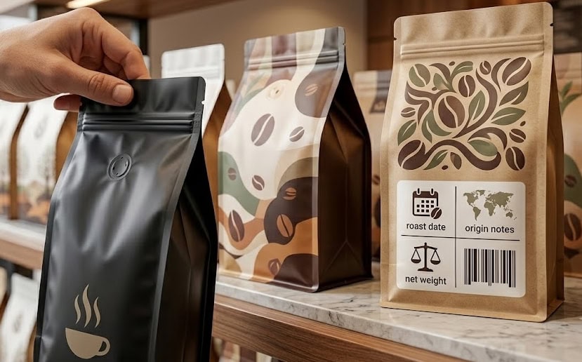 Coffee Packaging with Brand Identity and Usability Compliance