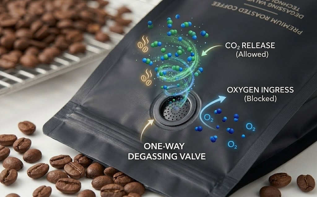 A one-way degassing valve 藕粉coffee packing