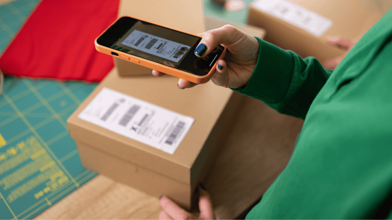 scanning a box packaging with code