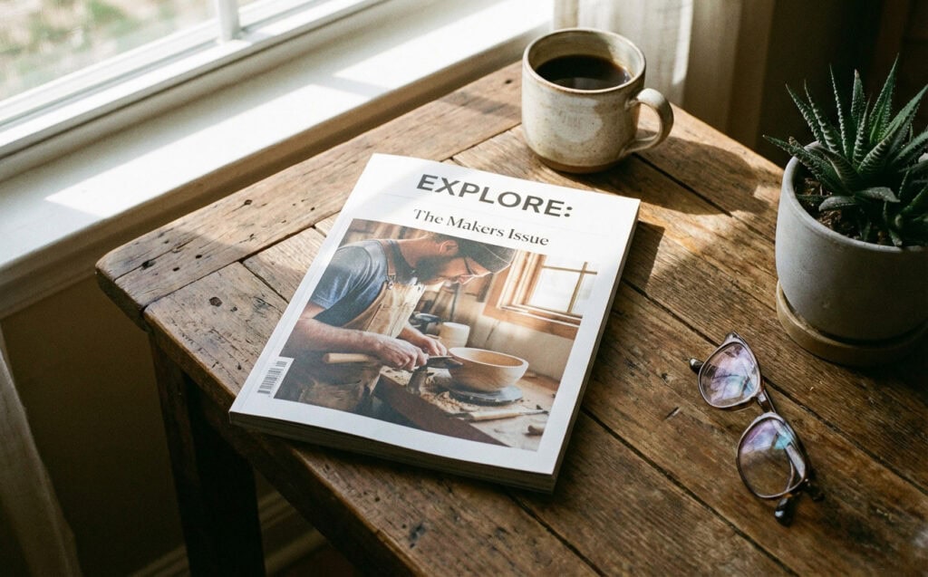 a magazine putting on a table