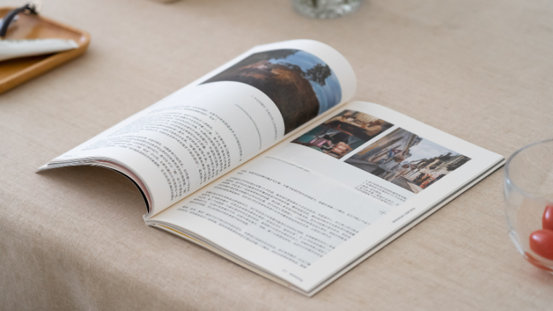 a magazine putting on a table