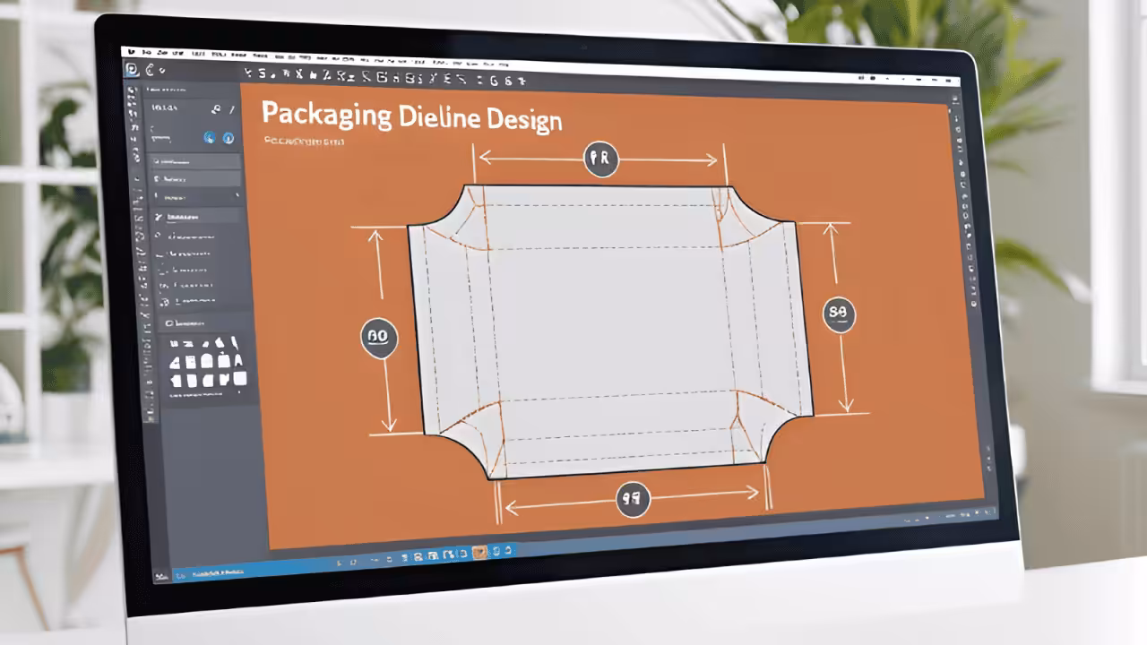 packaging dieline design on computer