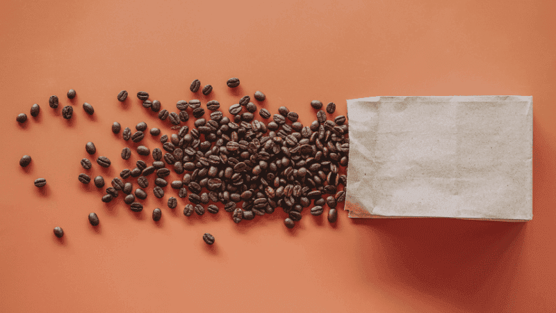 Coffee grains in bag packagaing